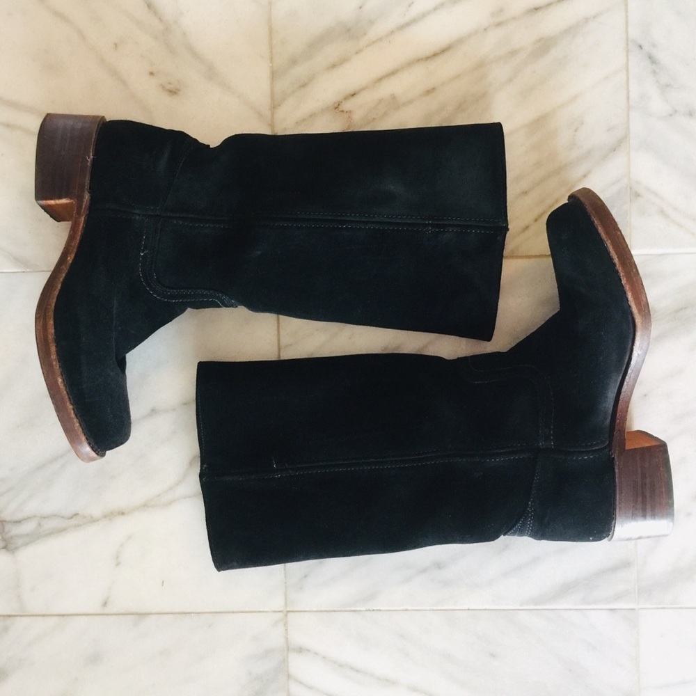 Frye 14L Campus Suede black pull up riding boots